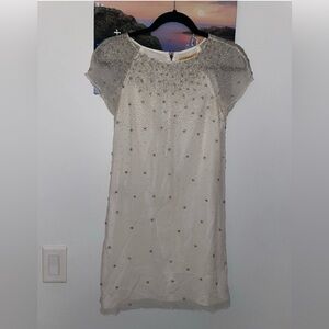 Alice + Olivia Ivory Beaded Mini Dress Size XXS Extra Small 0 Silk White Silver